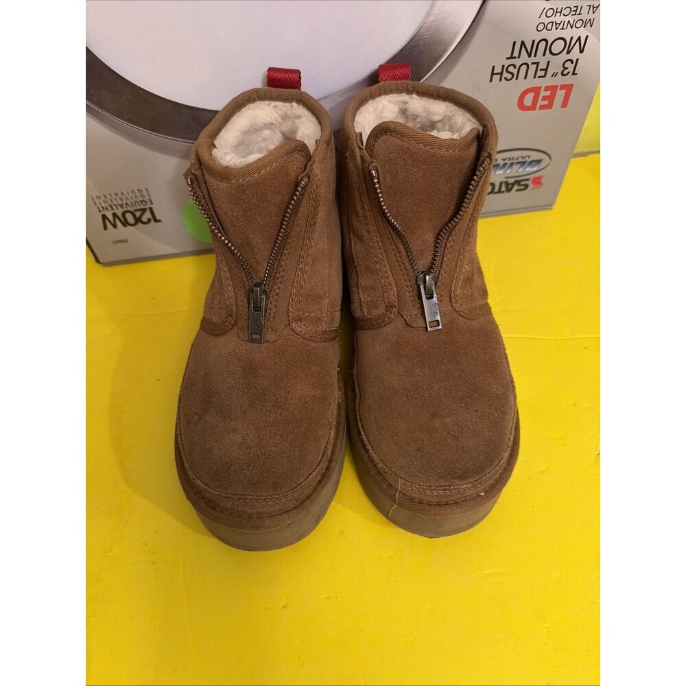 UGG Women Neumel Zip Platform Booties Chestnut Suede Color Size 6.5 Pre Owned